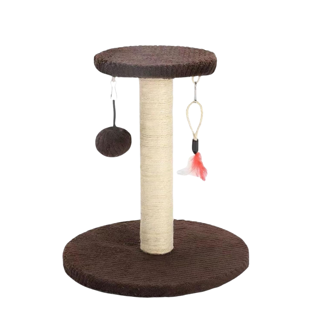 Arbre à chat – Base en bois avec corde de chanvre et jouet