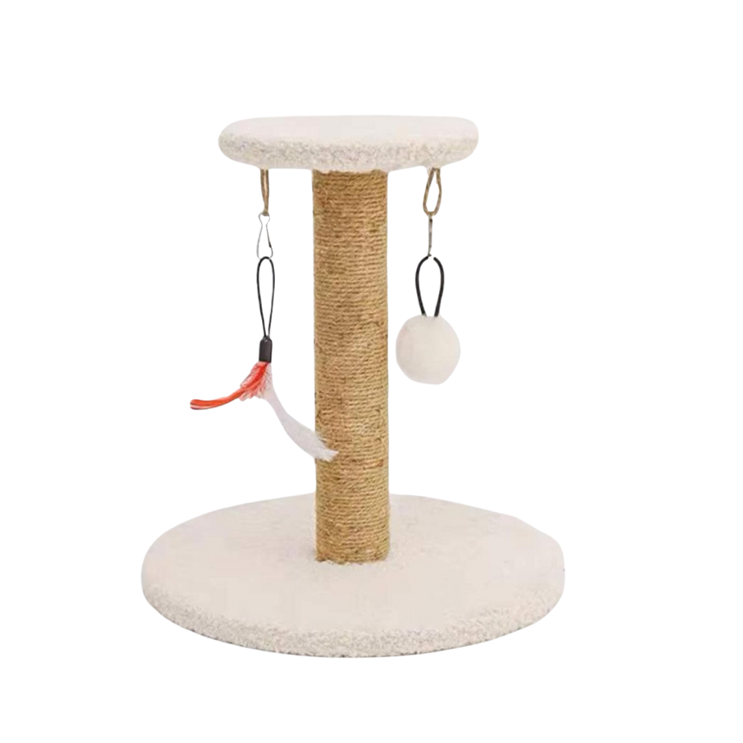Arbre à chat – Base en bois avec corde de chanvre et jouet