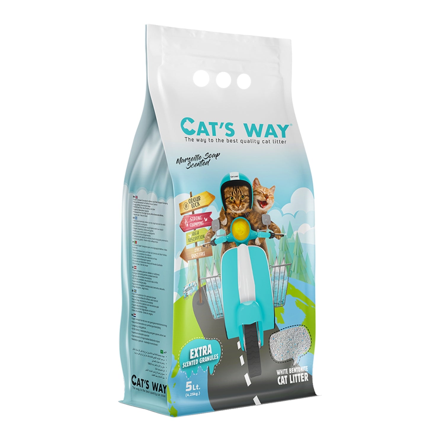 Litière pour chat Cat’s Way bentonite blanche 18 L– Parfum bébé, Aloe Vera & Savon de Marseille