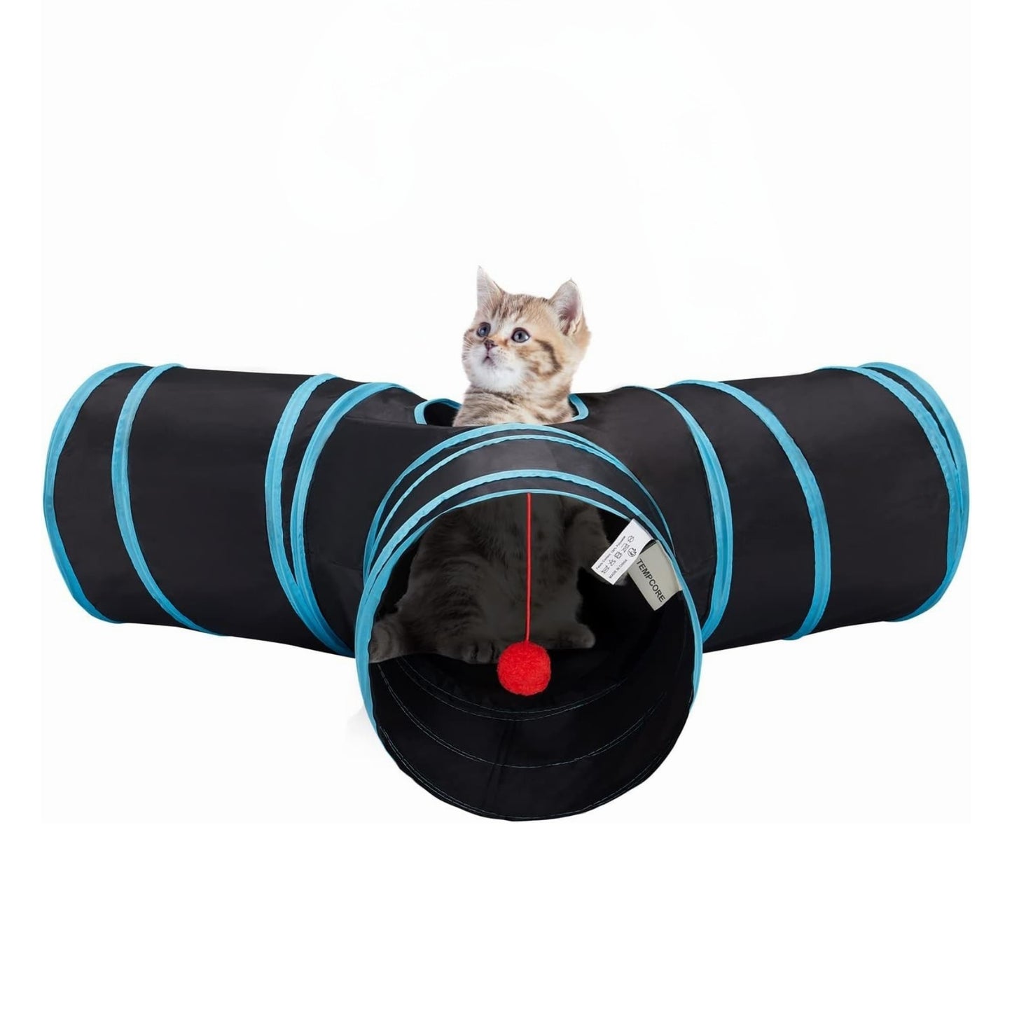 Tunnel pliable à 3 voies pour chat – Tube de jeu interactif avec jouet à balle suspendu