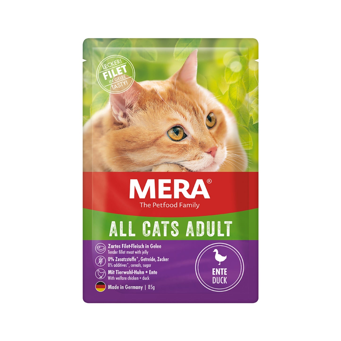 MERA All Cats – Nourriture humide pour chats adultes – 85 g (Saumon, Bœuf, Poulet, Canard)