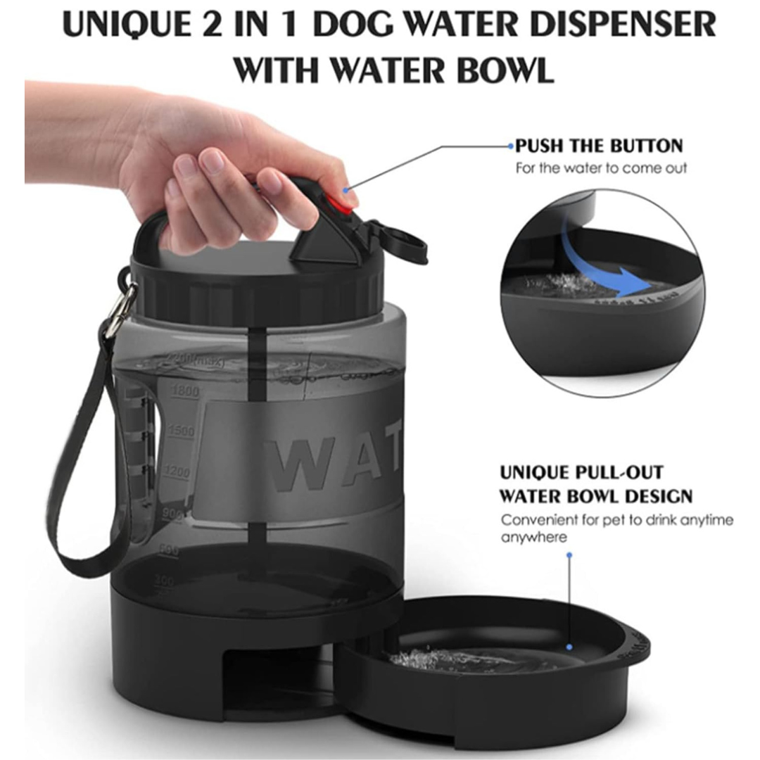Grande Bouteille d’Eau pour Chien 2,2 L – Distributeur Portable avec Gamelle Intégrée