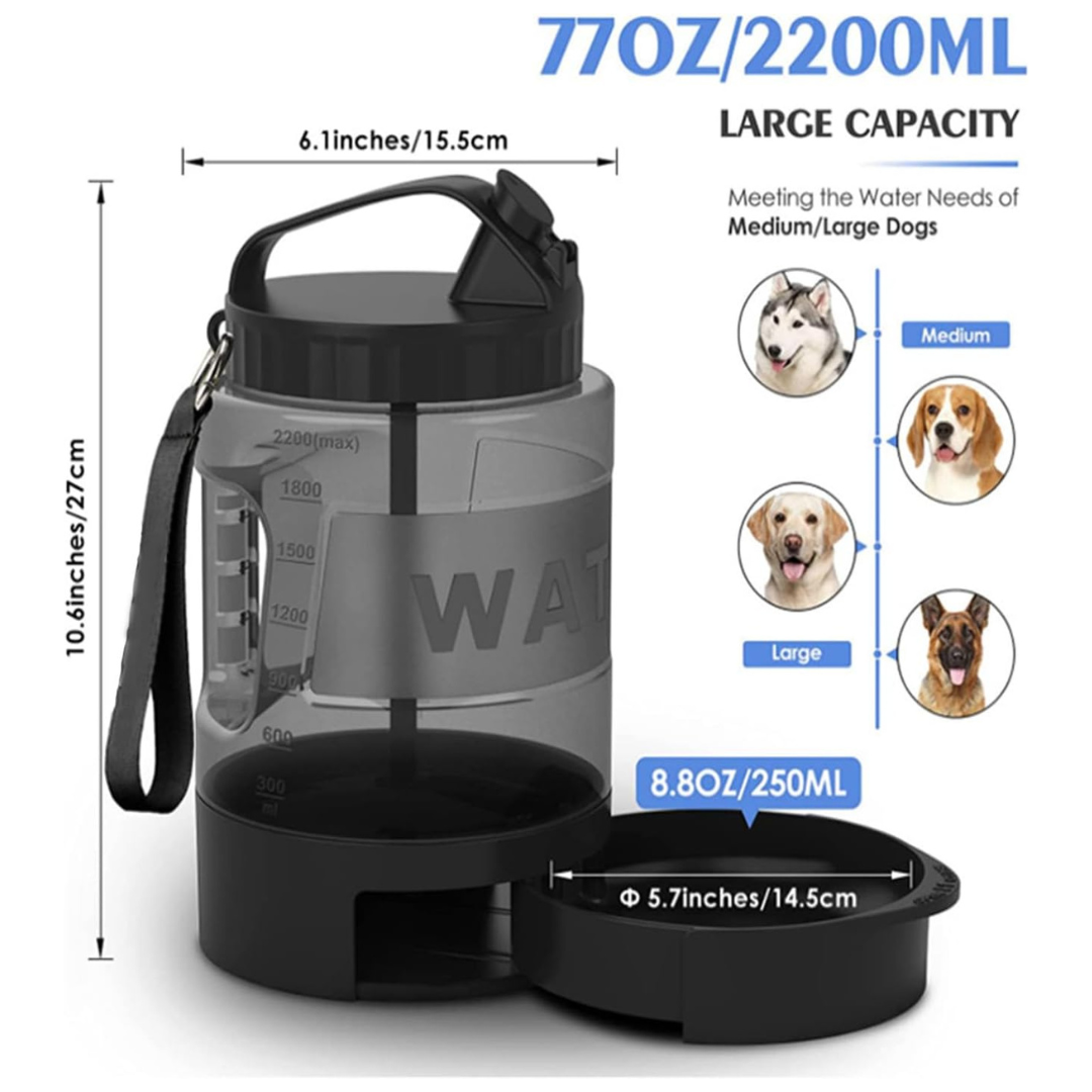 Grande Bouteille d’Eau pour Chien 2,2 L – Distributeur Portable avec Gamelle Intégrée