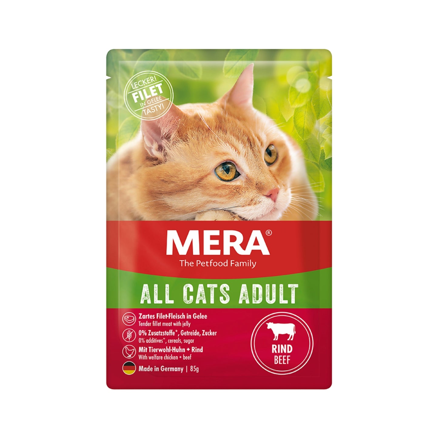 MERA All Cats – Nourriture humide pour chats adultes – 85 g (Saumon, Bœuf, Poulet, Canard)