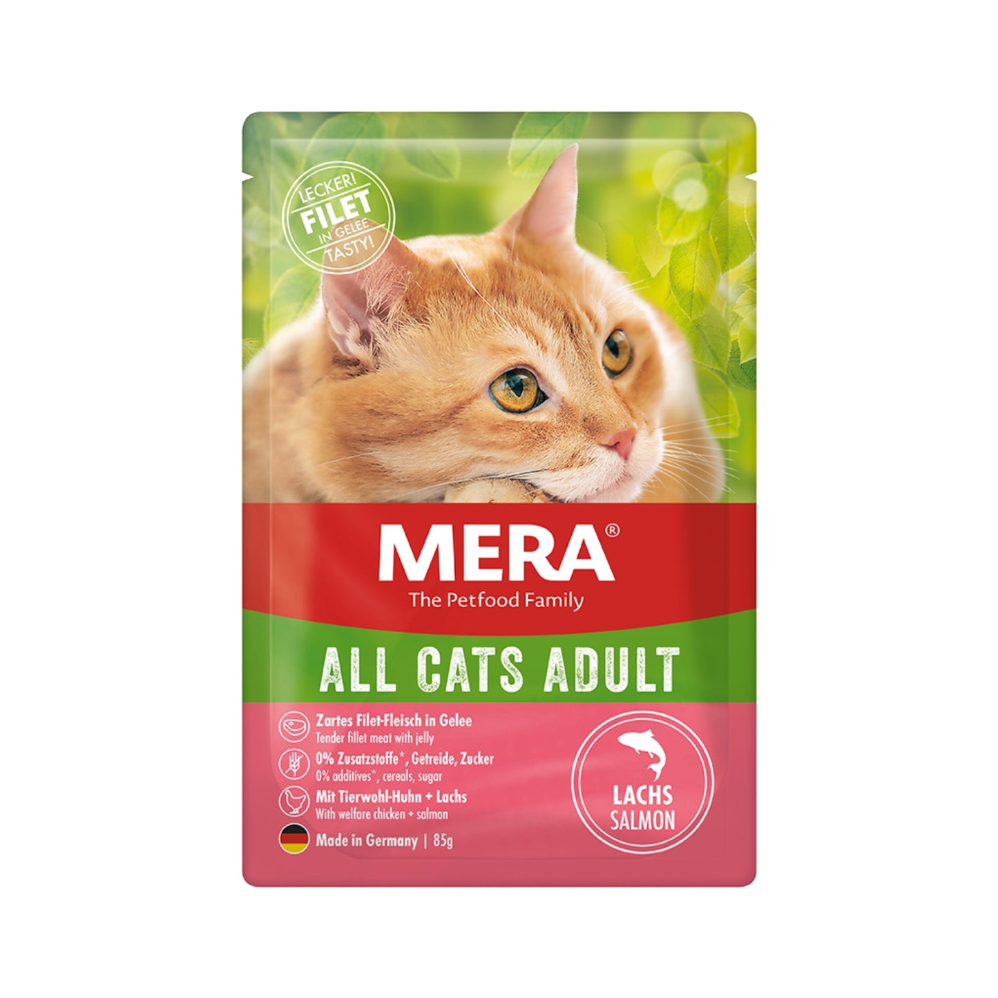 MERA All Cats – Nourriture humide pour chats adultes – 85 g (Saumon, Bœuf, Poulet, Canard)