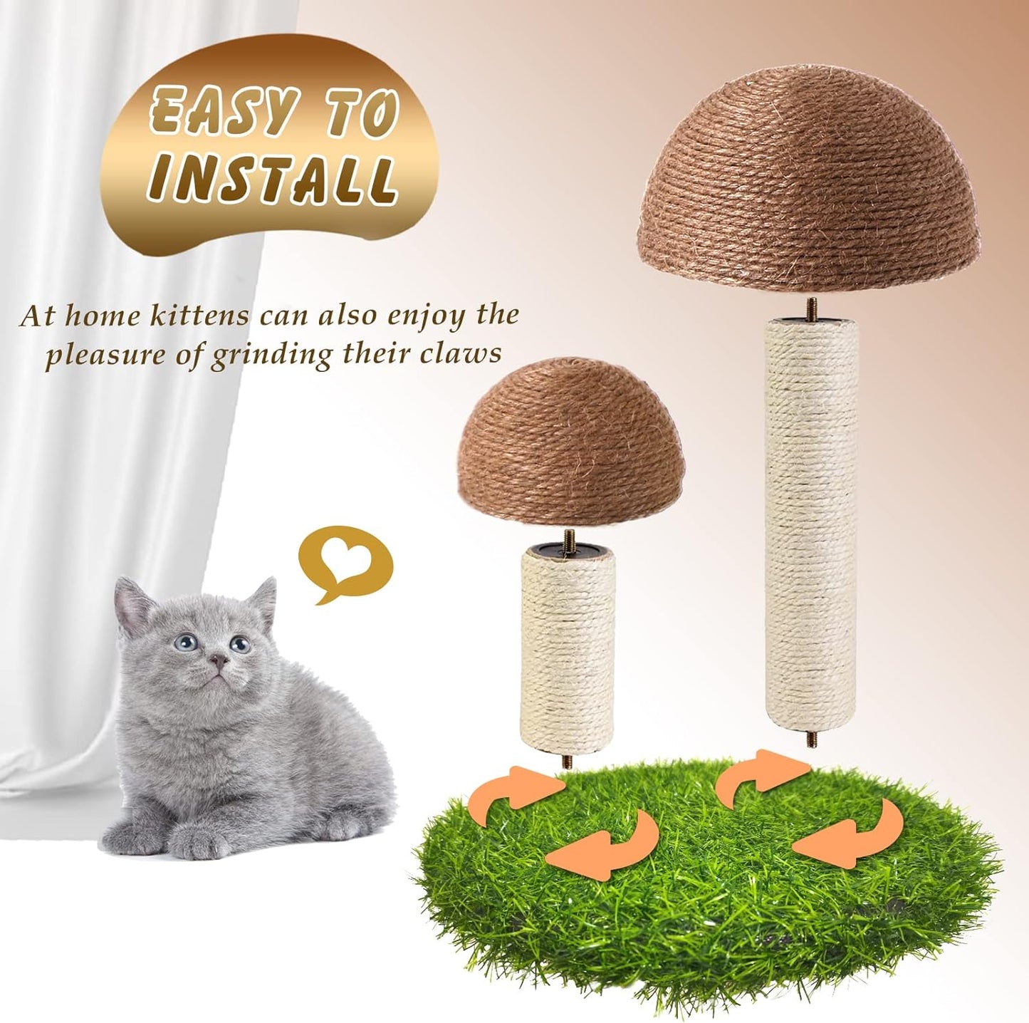 Arbre à chat en sisal naturel avec un adorable motif de champignon