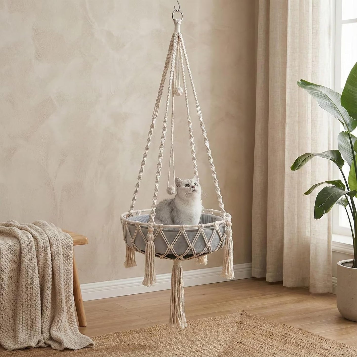 Hamac Suspendu pour Chat – Lit avec Coussin en Coton