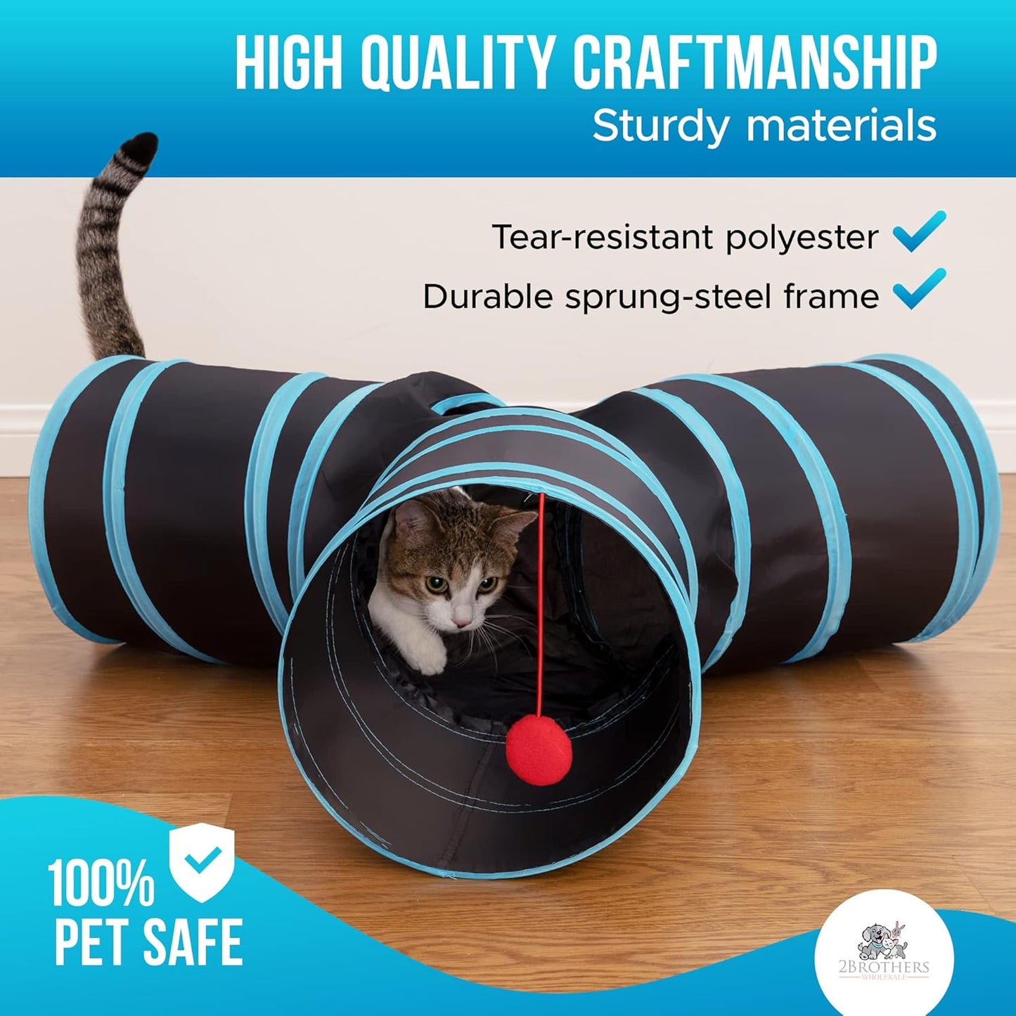 Tunnel pliable à 3 voies pour chat – Tube de jeu interactif avec jouet à balle suspendu