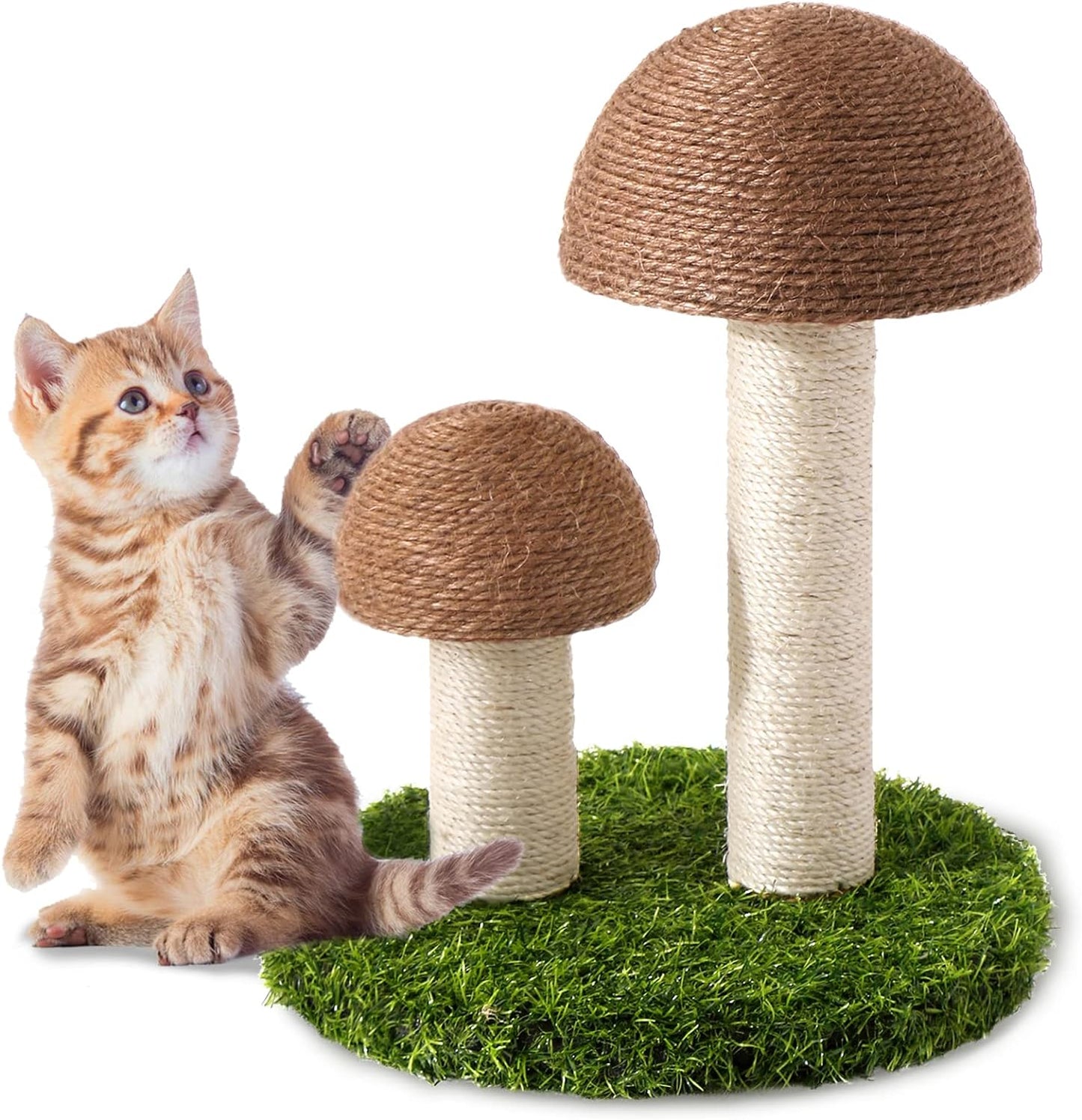 Arbre à chat en sisal naturel avec un adorable motif de champignon
