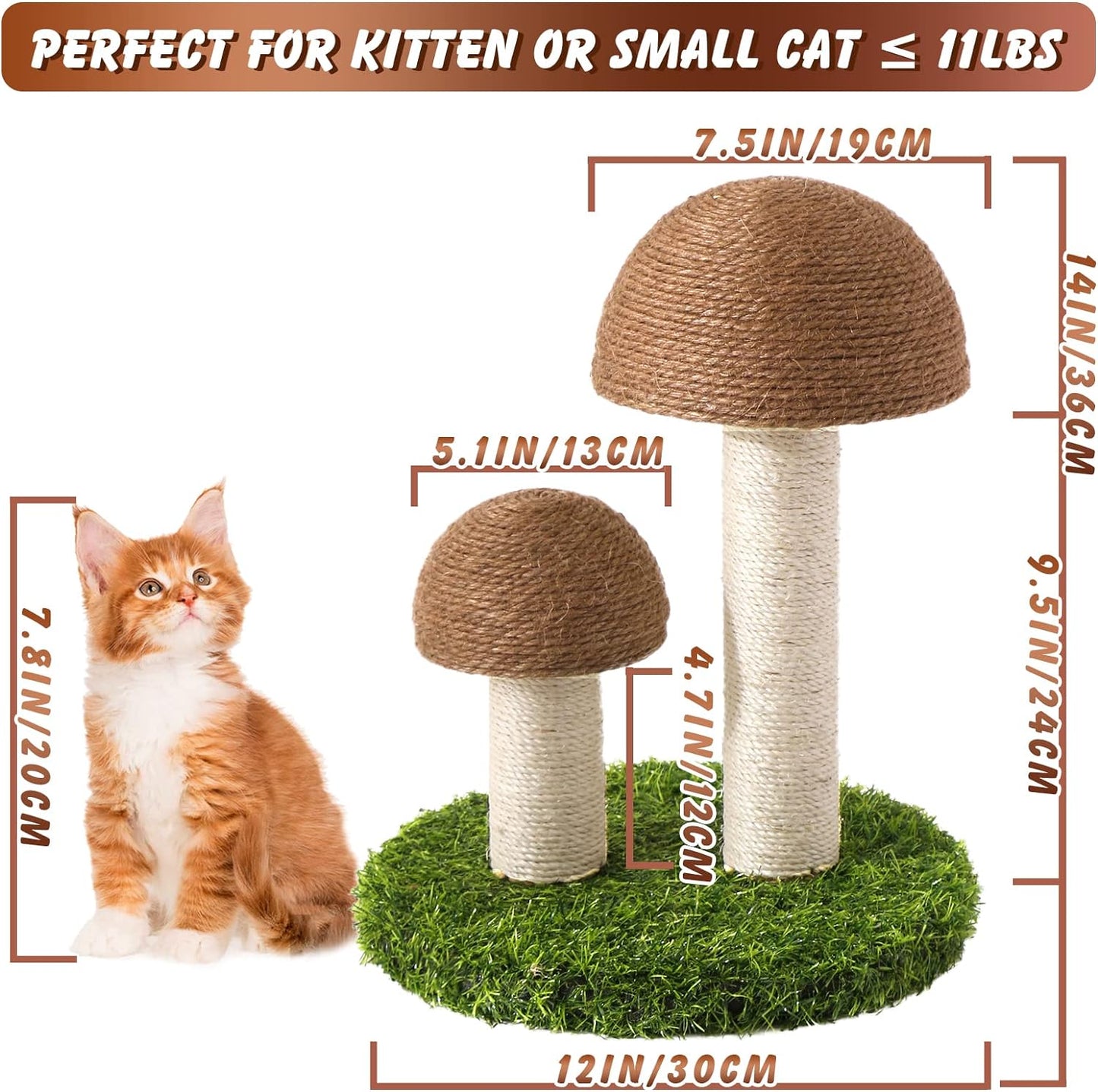 Arbre à chat en sisal naturel avec un adorable motif de champignon