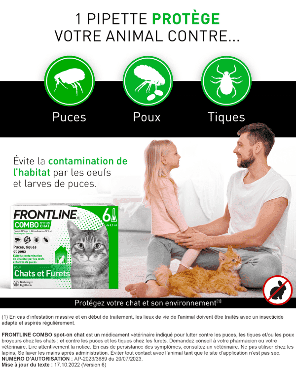 Frontline Spot-On pour chats – Protection fiable contre les puces et les tiques