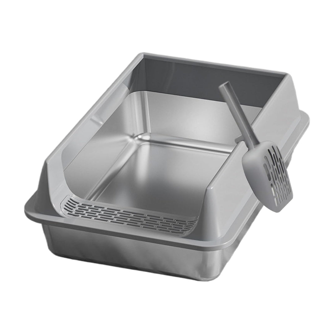 Stainless Steel Cat Litter Box with Scoop – High Walls