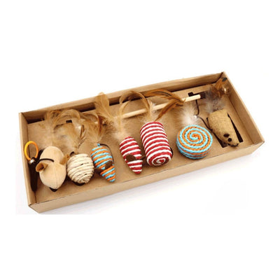 Interactive Cat Toy Wand Set – Feather Teaser Toys (7 Pieces)