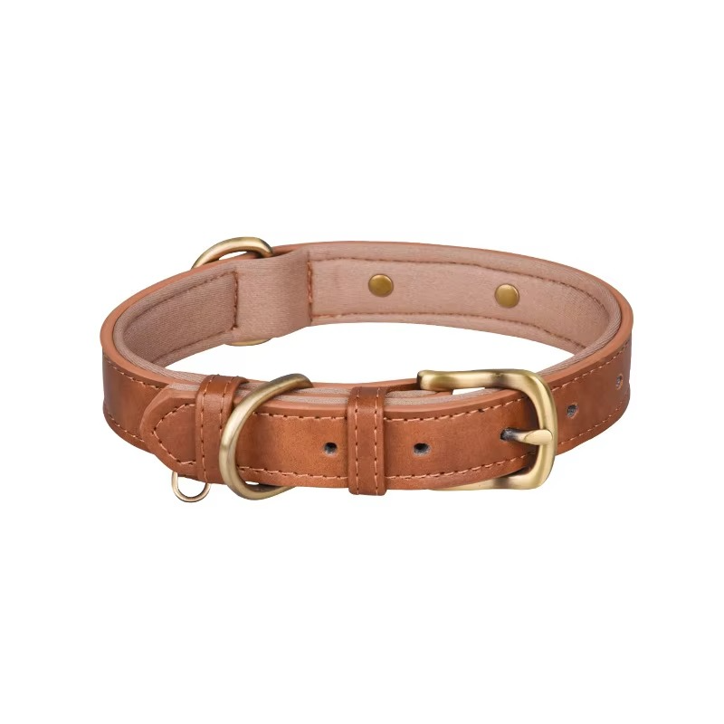Collier pour Chien en Cuir – Réglable, Rembourré et Résistant avec Anneau en D