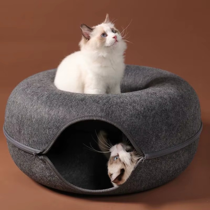 Lit tunnel pour chat – Niche en forme de donut résistante aux rayures, pliable et lavable