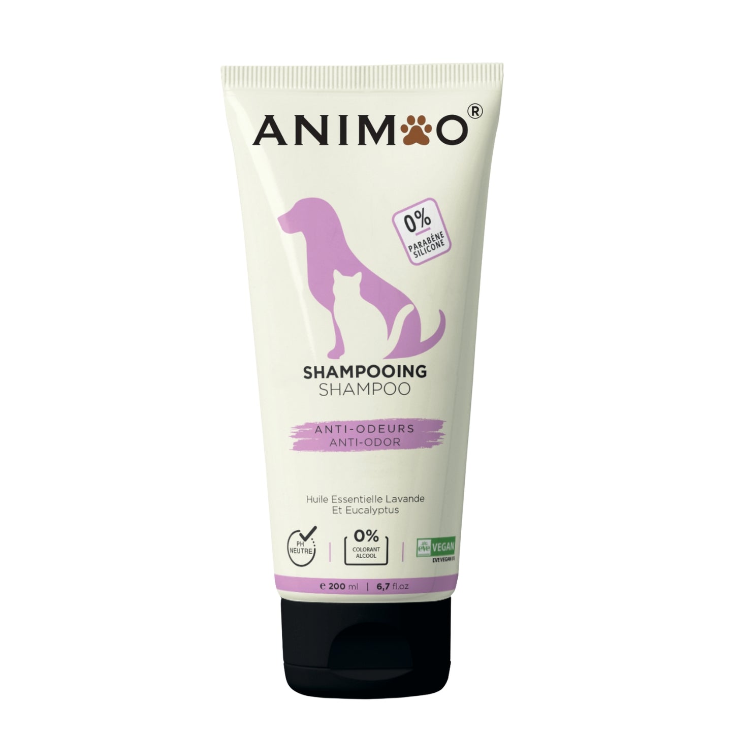 Shampoing Animoo – 200ml (Anti-Odeur / Anti-Démangeaisons / Poils Blancs / Poils Noirs / Tous Types de Poils)