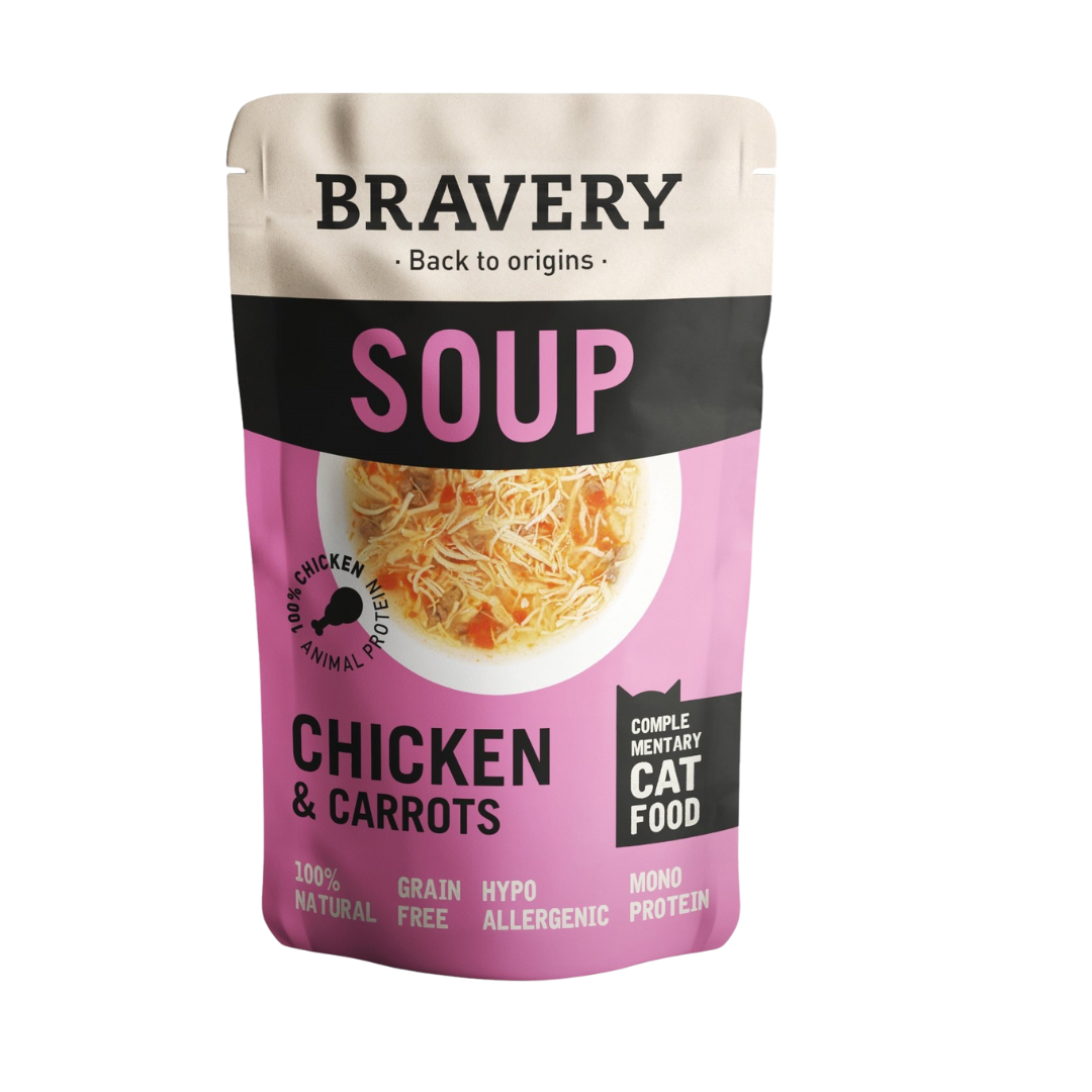 Soupe Bravery – Friandise gourmande naturelle pour chats (sachets de 40 g) | Sans céréales, 100 % naturelle et hypoallergénique