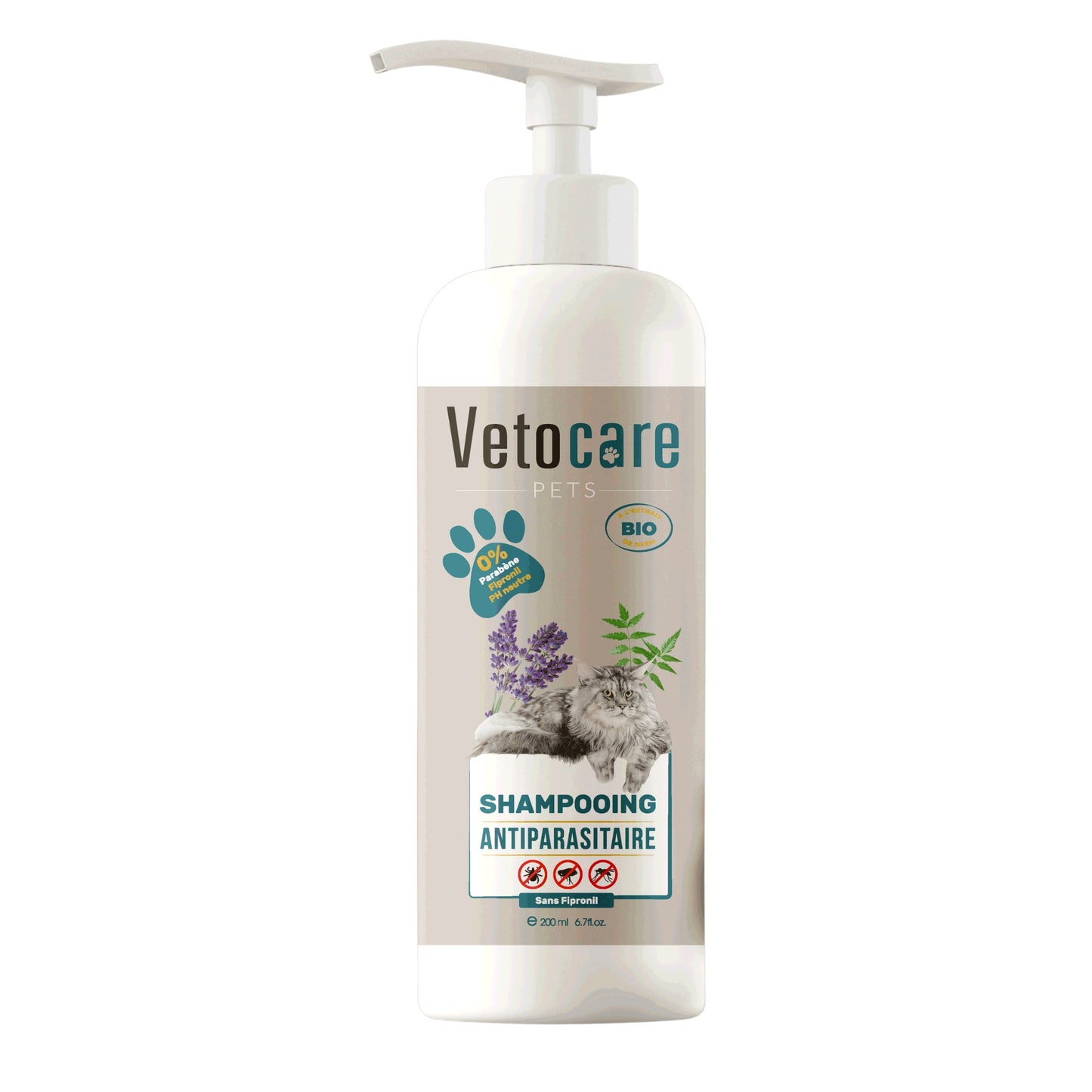 Shampoing Antiparasitaire Chat Vetocare – 200ml (Puces, Tiques & Poux)