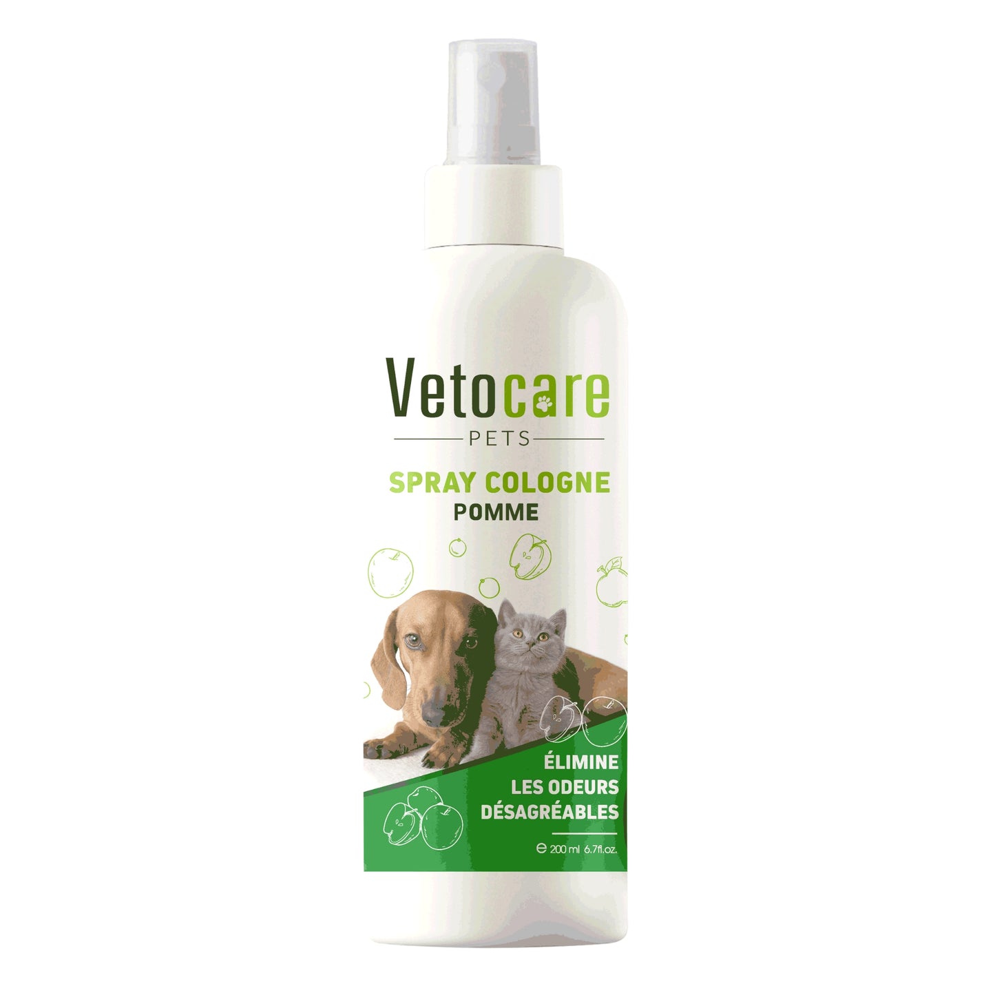 Eau de Cologne en spray 200 ml – Vetocare Pets (Pêche / Vanille / Pomme)