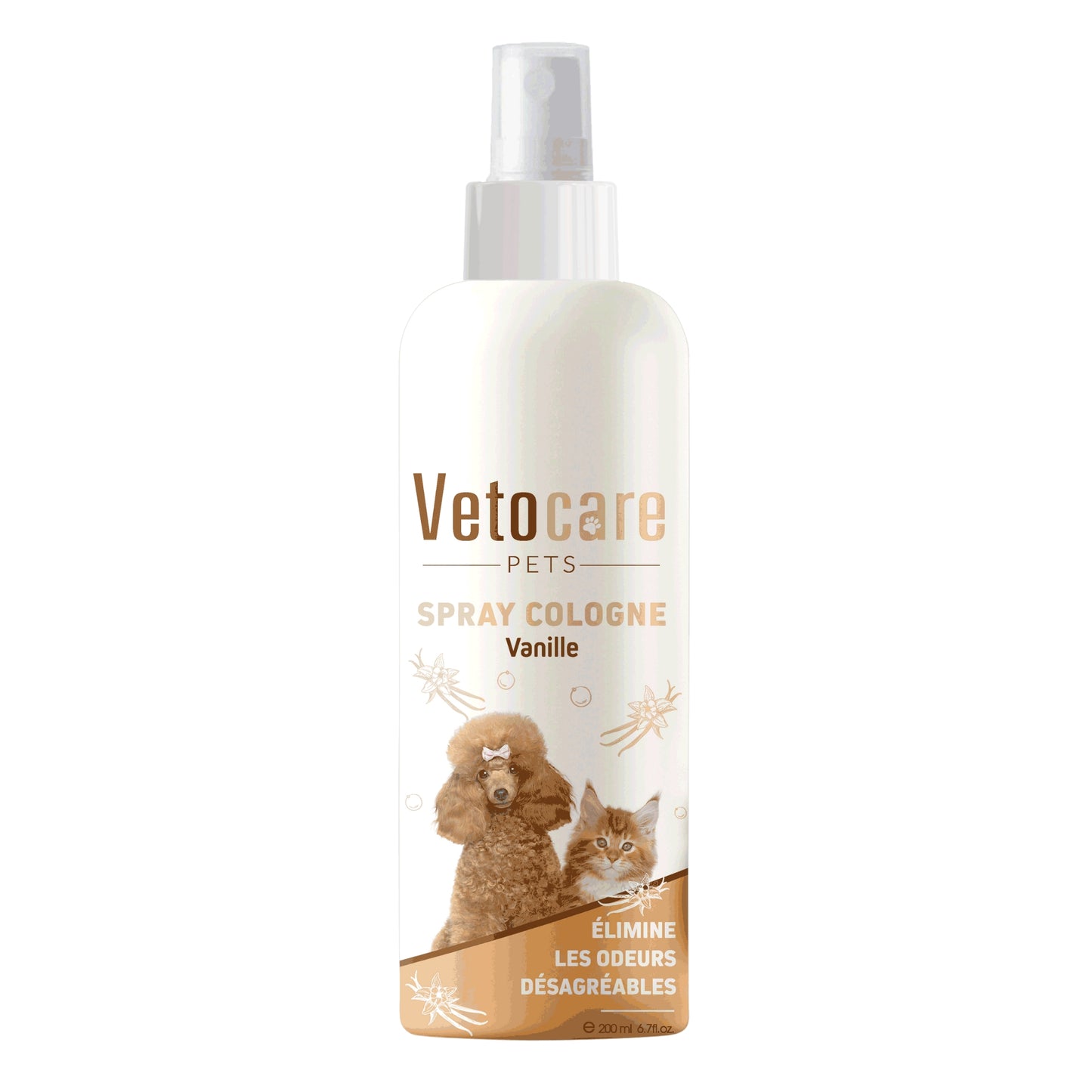 Eau de Cologne en spray 200 ml – Vetocare Pets (Pêche / Vanille / Pomme)