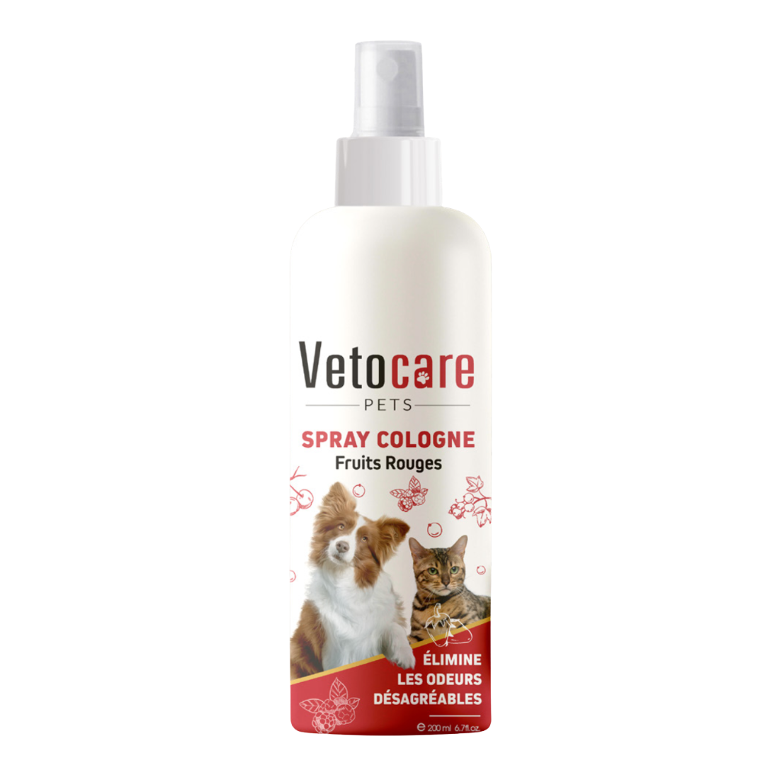 Eau de Cologne en spray 200 ml – Vetocare Pets (Pêche / Vanille / Pomme)