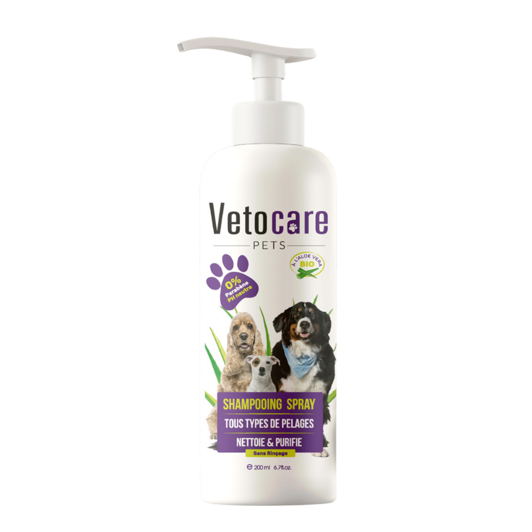 Shampoing Spray Sans Rinçage Chat Vetocare – 200ml (Parfum Floral)