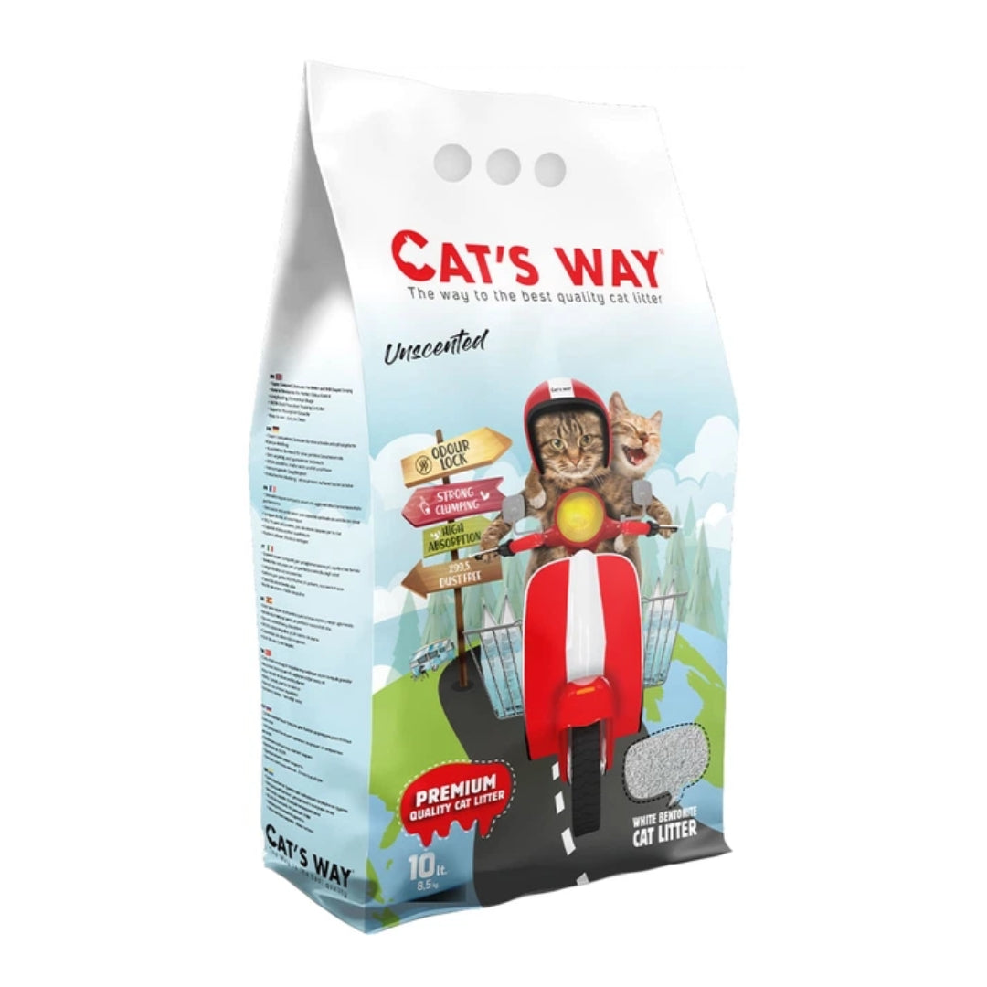Cat Litter Cat’s Way White Bentonite (5L, 10L, 18L) – Baby Powder, Aloe Vera & Marseille Scents