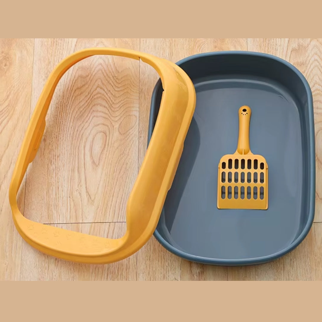 Bac à Litière Ouvert pour Chat – Bord Haut & Pelle Inclus