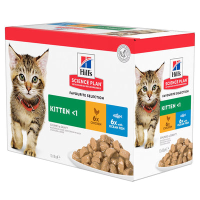 Sachets repas pour chaton Hill’s Science Plan – Poulet et Poisson en sauce (Pack de 12 × 85 g)