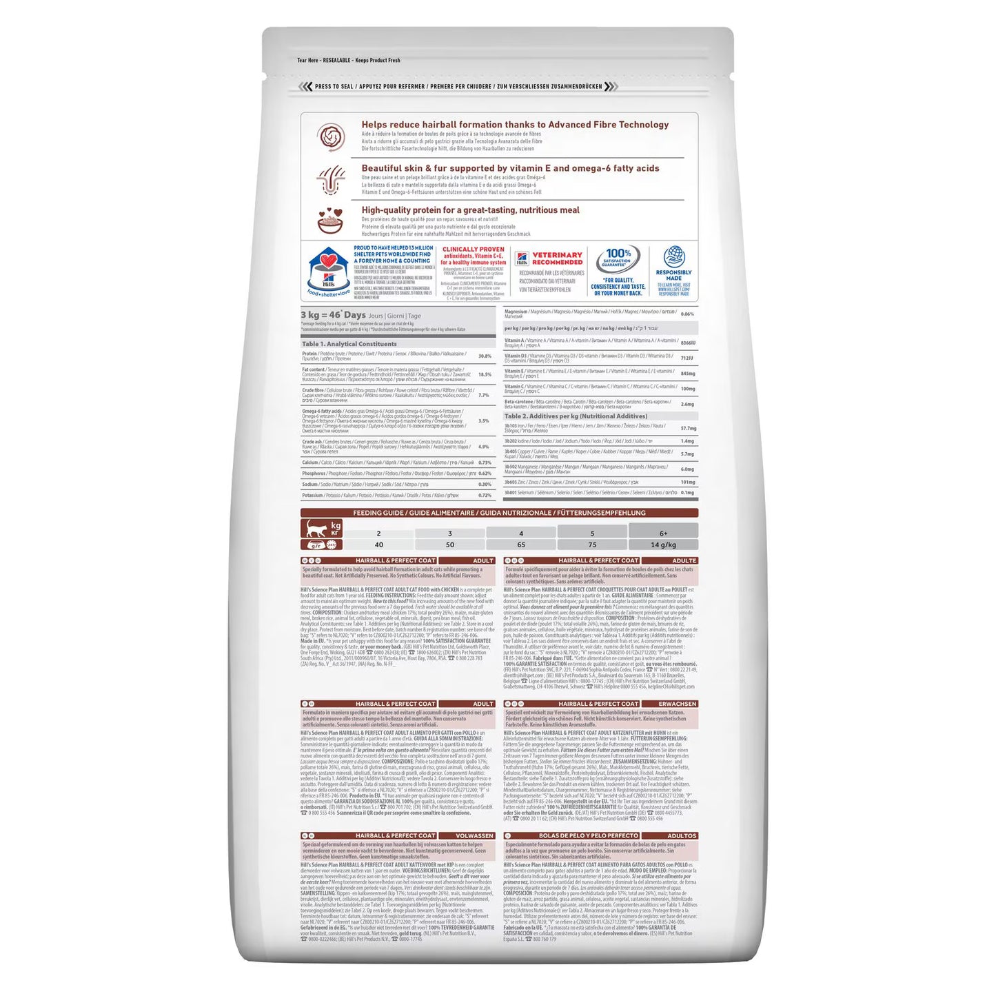 Croquettes pour chat adulte Hairball & Perfect Coat – Poulet Hill’s Science Plan (1,5 kg)