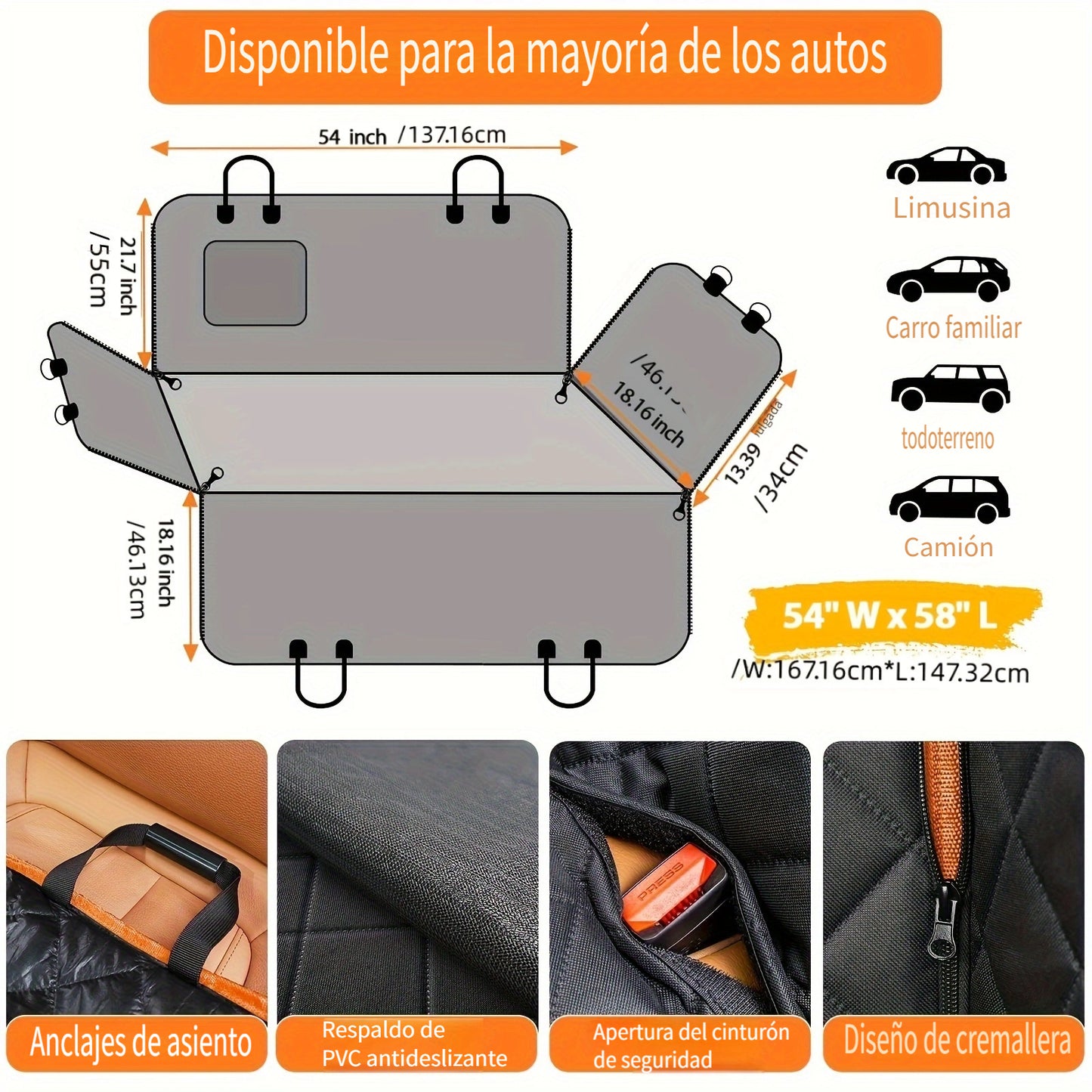 Housse de Siège Voiture pour Chien – 137x147 cm Imperméable avec Rabats Latéraux