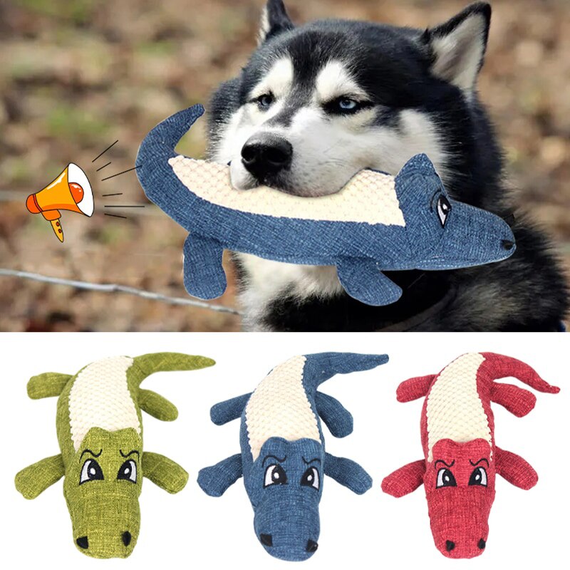 Jouet à mâcher interactif pour chien alligator avec fonction sonore