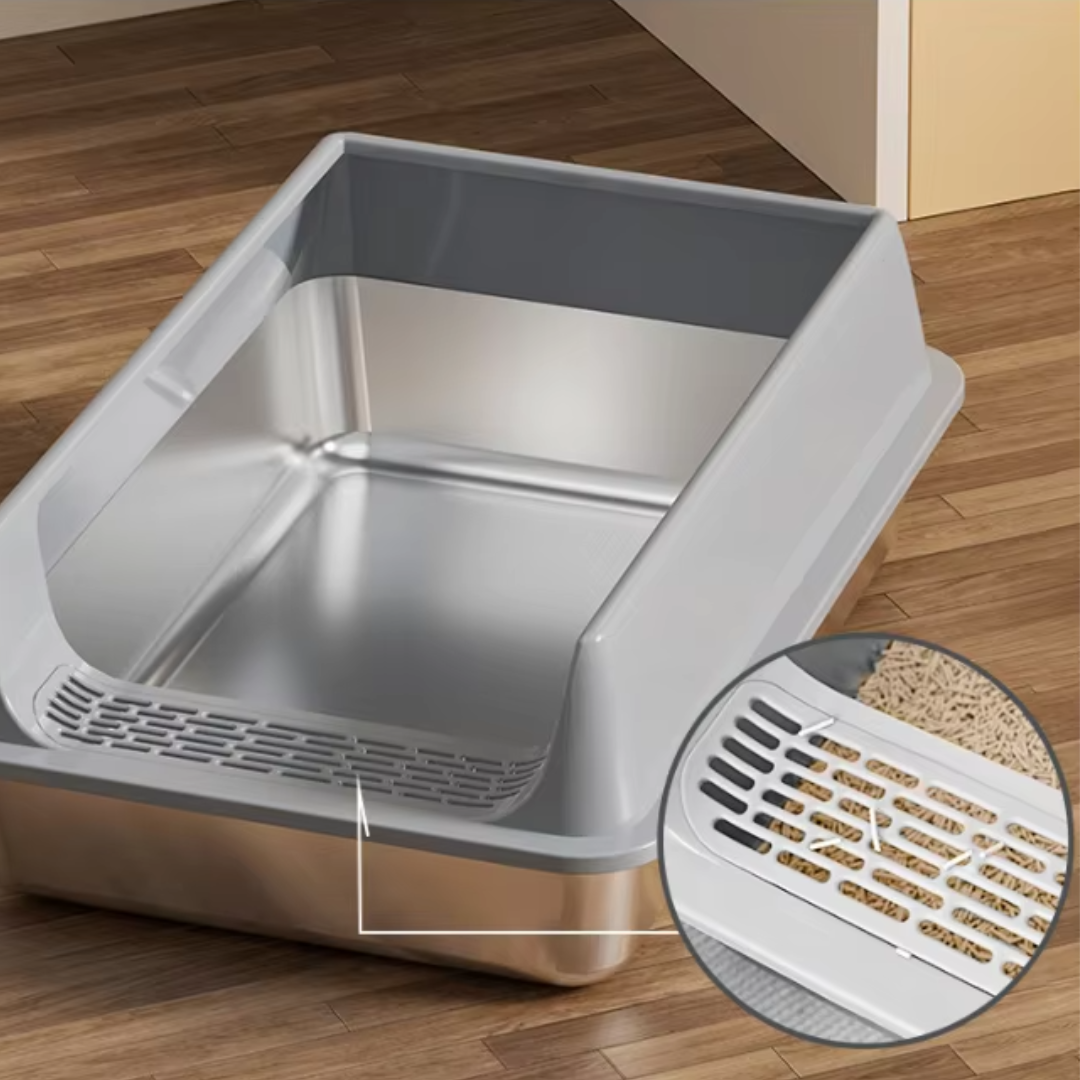 Grande Litière pour Chat en inox – Antidébordement & Facile à Nettoyer