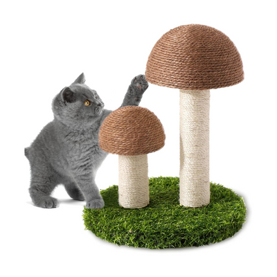 Arbre à chat en sisal naturel avec un adorable motif de champignon