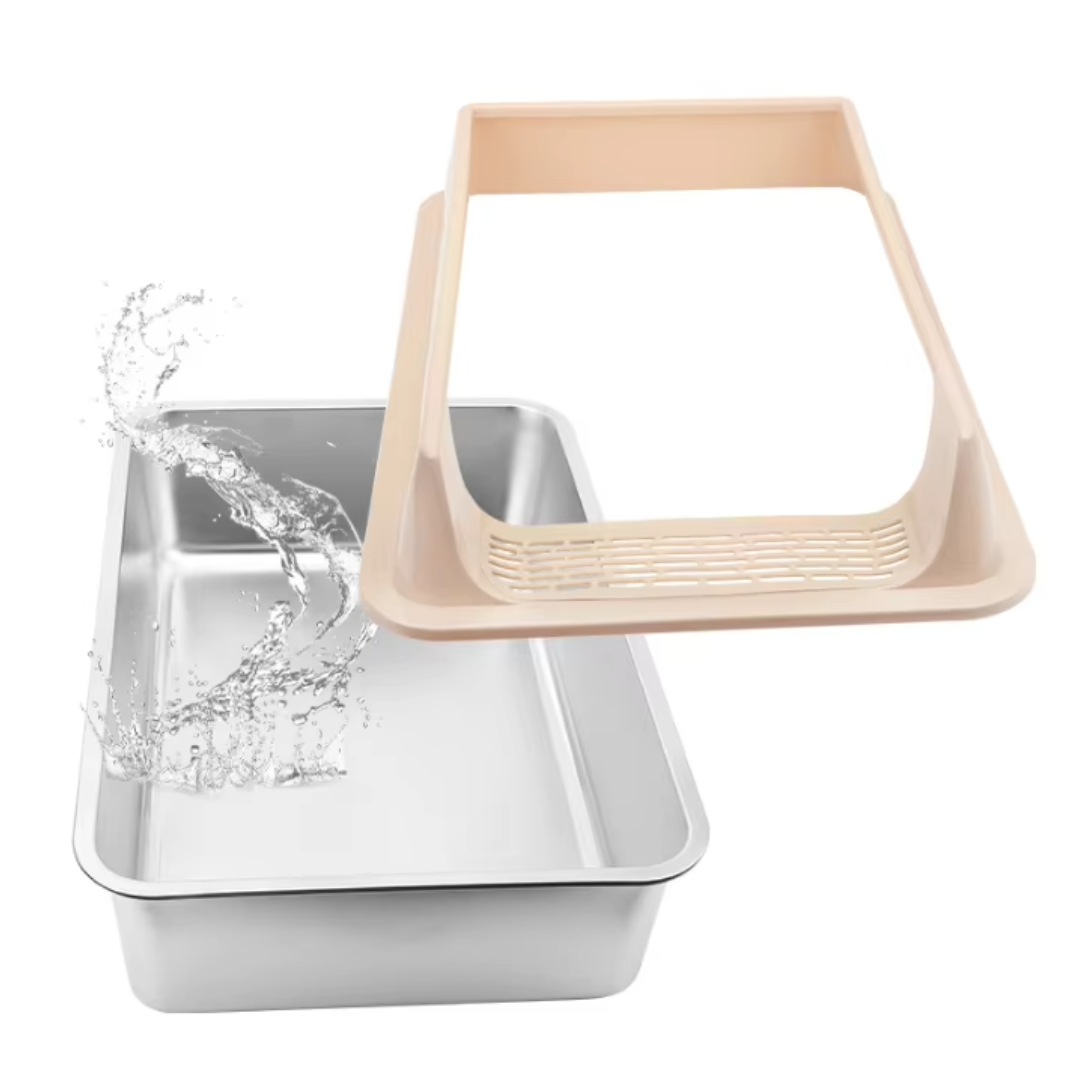 Grande Litière pour Chat en inox – Antidébordement & Facile à Nettoyer