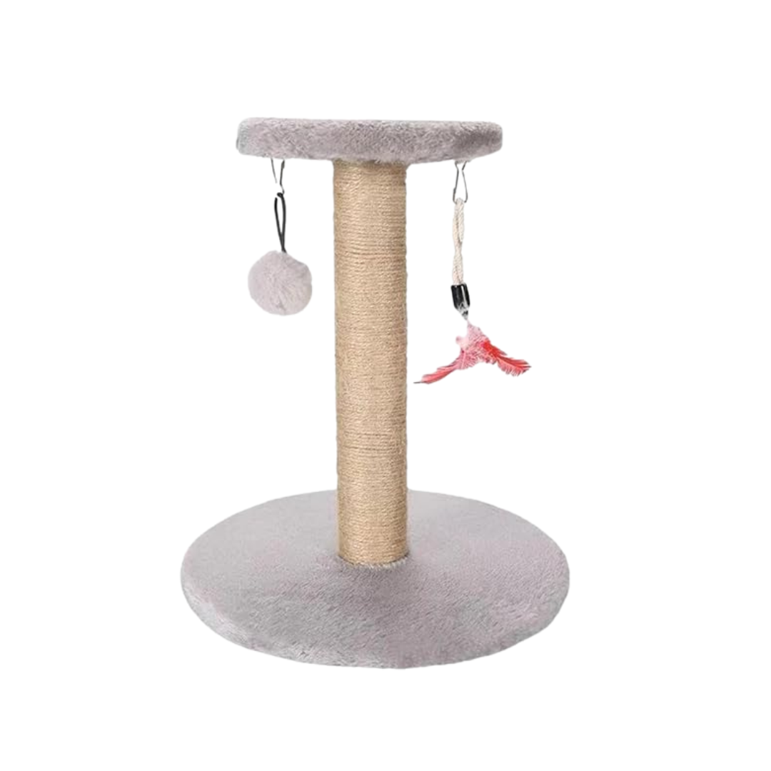 Arbre à chat – Base en bois avec corde de chanvre et jouet