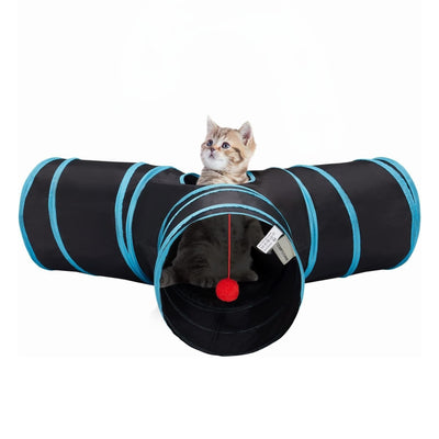 Tunnel pliable à 3 voies pour chat – Tube de jeu interactif avec jouet à balle suspendu