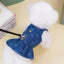 Dog Denim Dress – Heart Print Summer Outfit with Leash Attachment