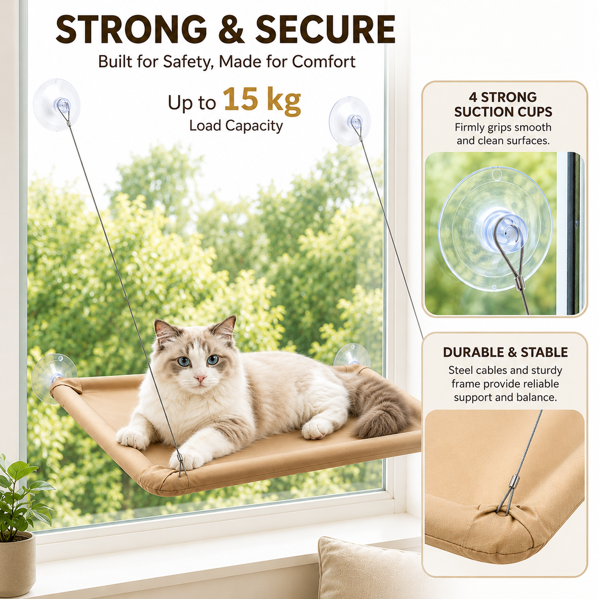 Perchoir pour fenêtre pour chat – Hamac à ventouse pour bronzer, solide et facile à installer