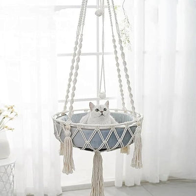 Hanging Cat Hammock – Cotton Rope Swing Bed with Cushion