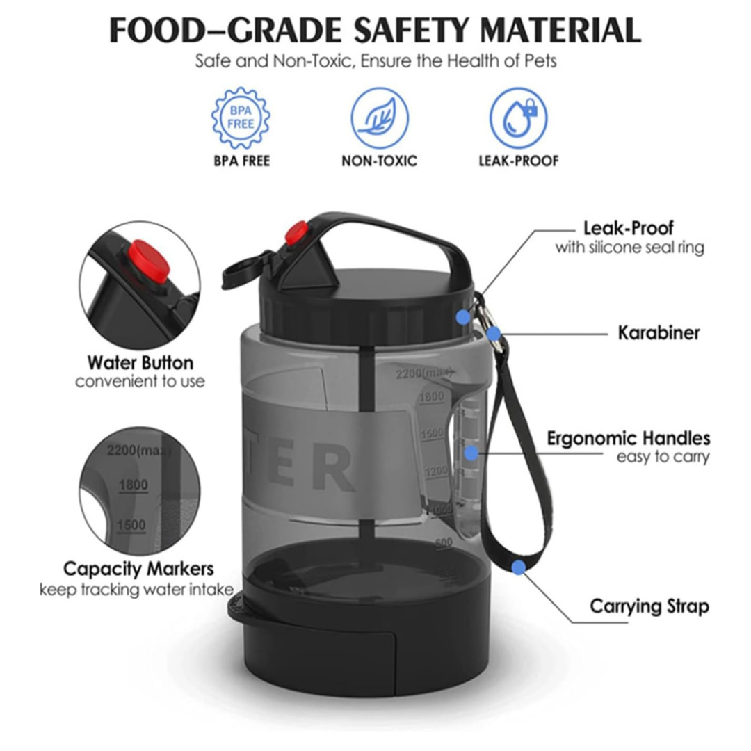 Grande Bouteille d’Eau pour Chien 2,2 L – Distributeur Portable avec Gamelle Intégrée