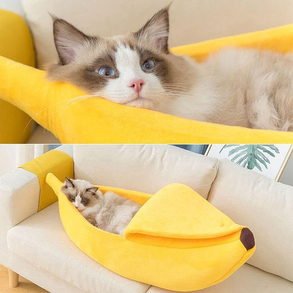Cat Bed Banana-Shaped  – Soft Plush House for Small Pets