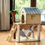 Wooden Cat Tree with House, Hammock & Sisal Scratching Post