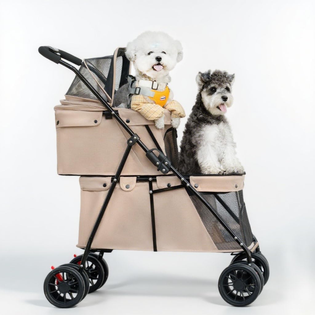 Double Pet Stroller for Dogs & Cats – 2-Level Foldable Design
