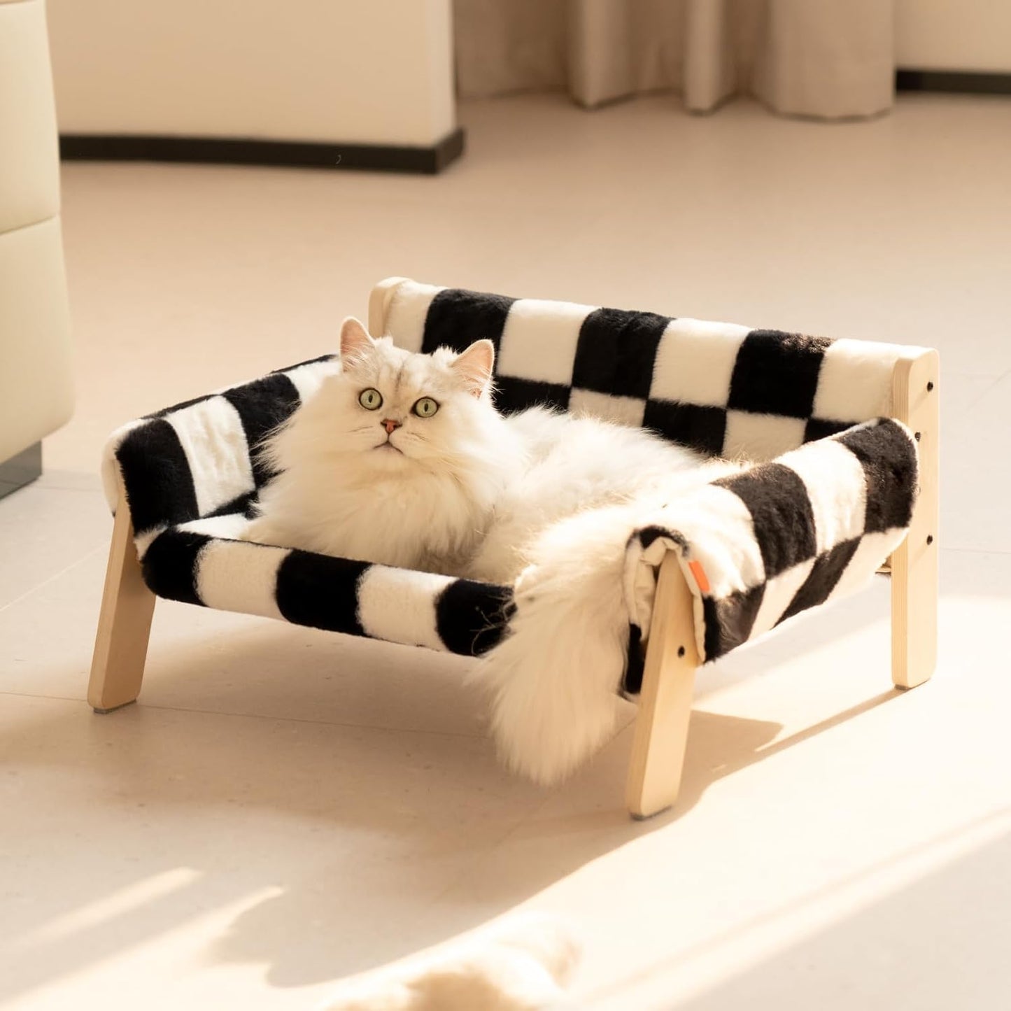 Canapé Élevé pour Chat – Lit en Bois avec Coussin Lavable