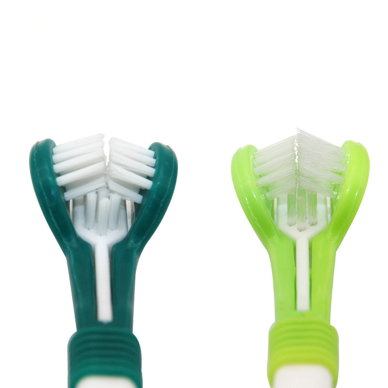 Brosse à dents à trois têtes pour animaux de compagnie – Nettoyage des dents multi-angles pour chiens et chats