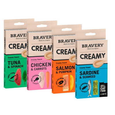 Bravery Cream – Natural Gourmet Snack for Cats (4 x 14g Sachets) | Grain Free, 100% Natural & Hypoallergenic