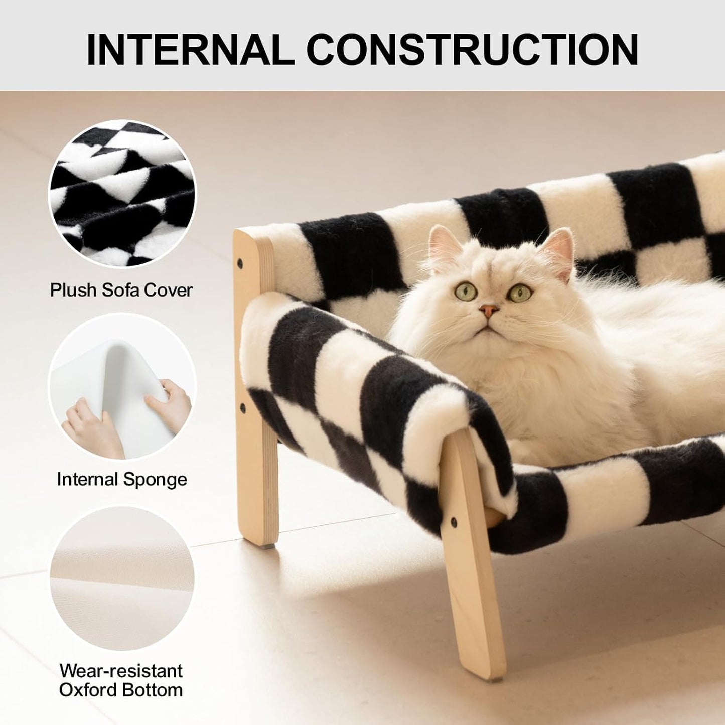 Canapé Élevé pour Chat – Lit en Bois avec Coussin Lavable