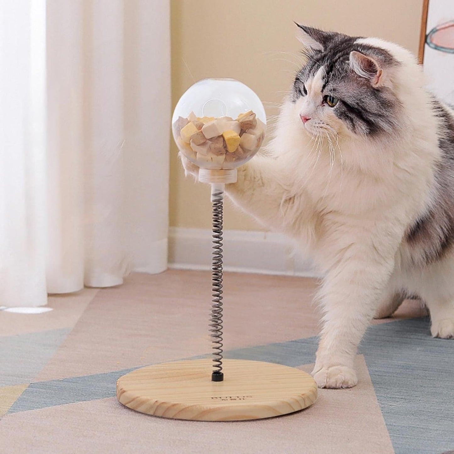Interactive Cat Treat Ball Feeder with Spring Base