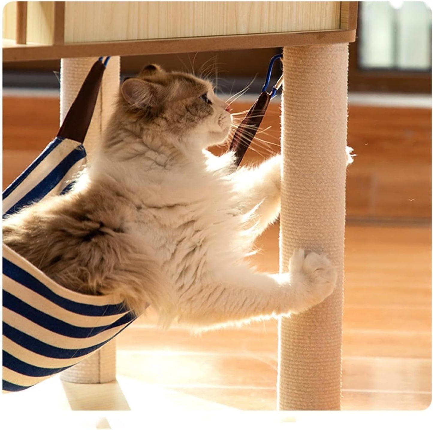 Wooden Cat Tree with House, Hammock & Sisal Scratching Post